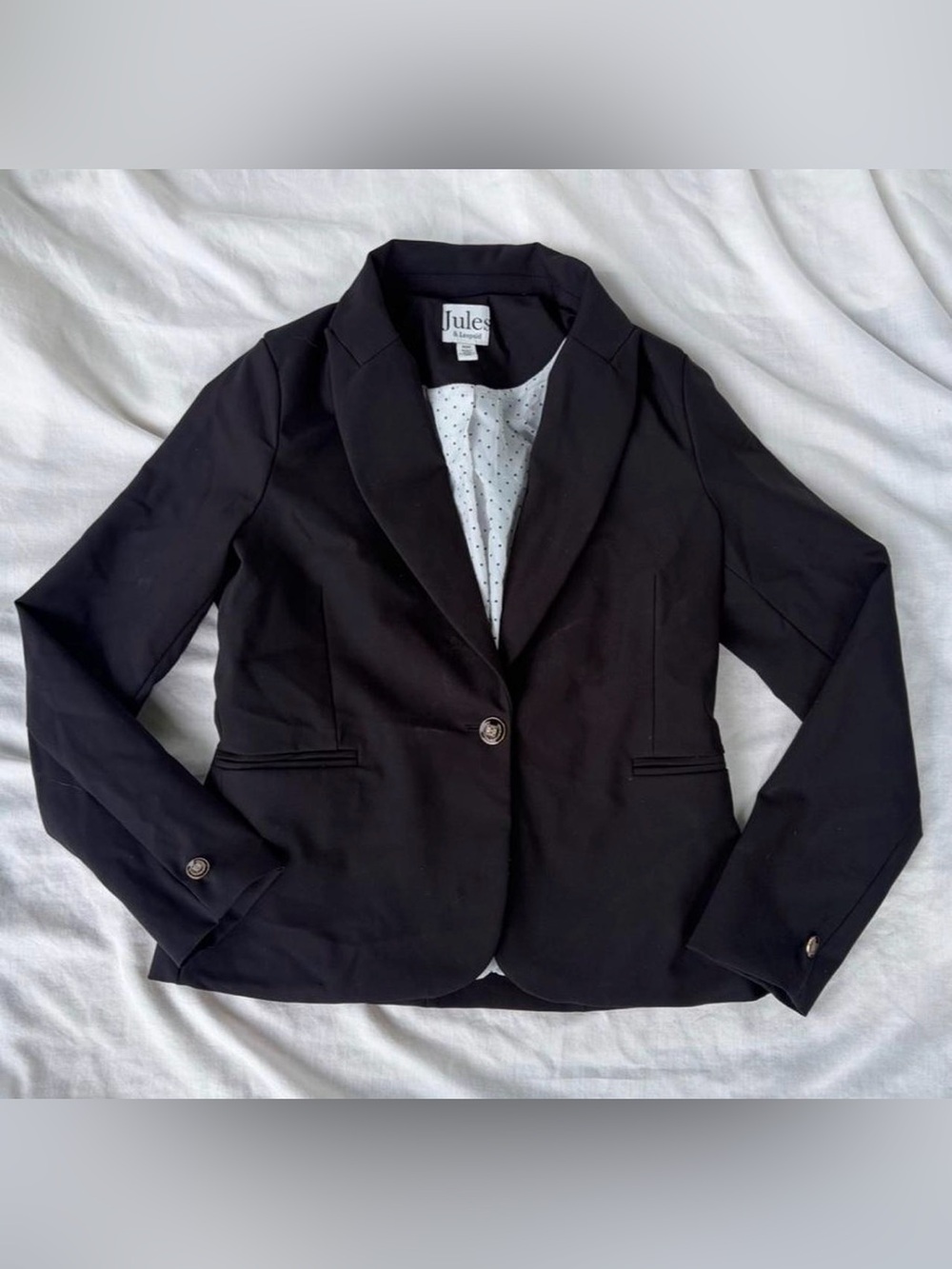 Jules & Leopold Office Black Retro Polka Dot Lined Indie Blazer Jacket Medium